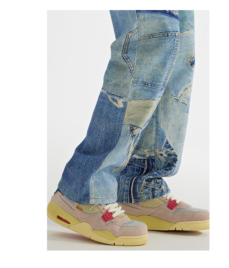 Men's Loose Straight Light Wash Cotton Jeans