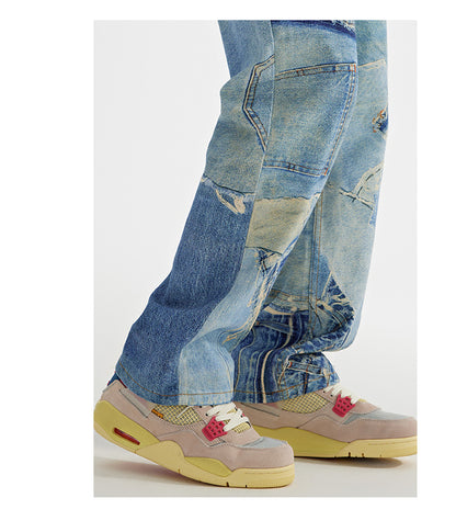 Men's Loose Straight Light Wash Cotton Jeans