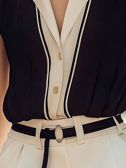 Relaxed Fit Button Front Contrast Trim Sleeveless Blouse for Women – Stylish & Comfortable Design