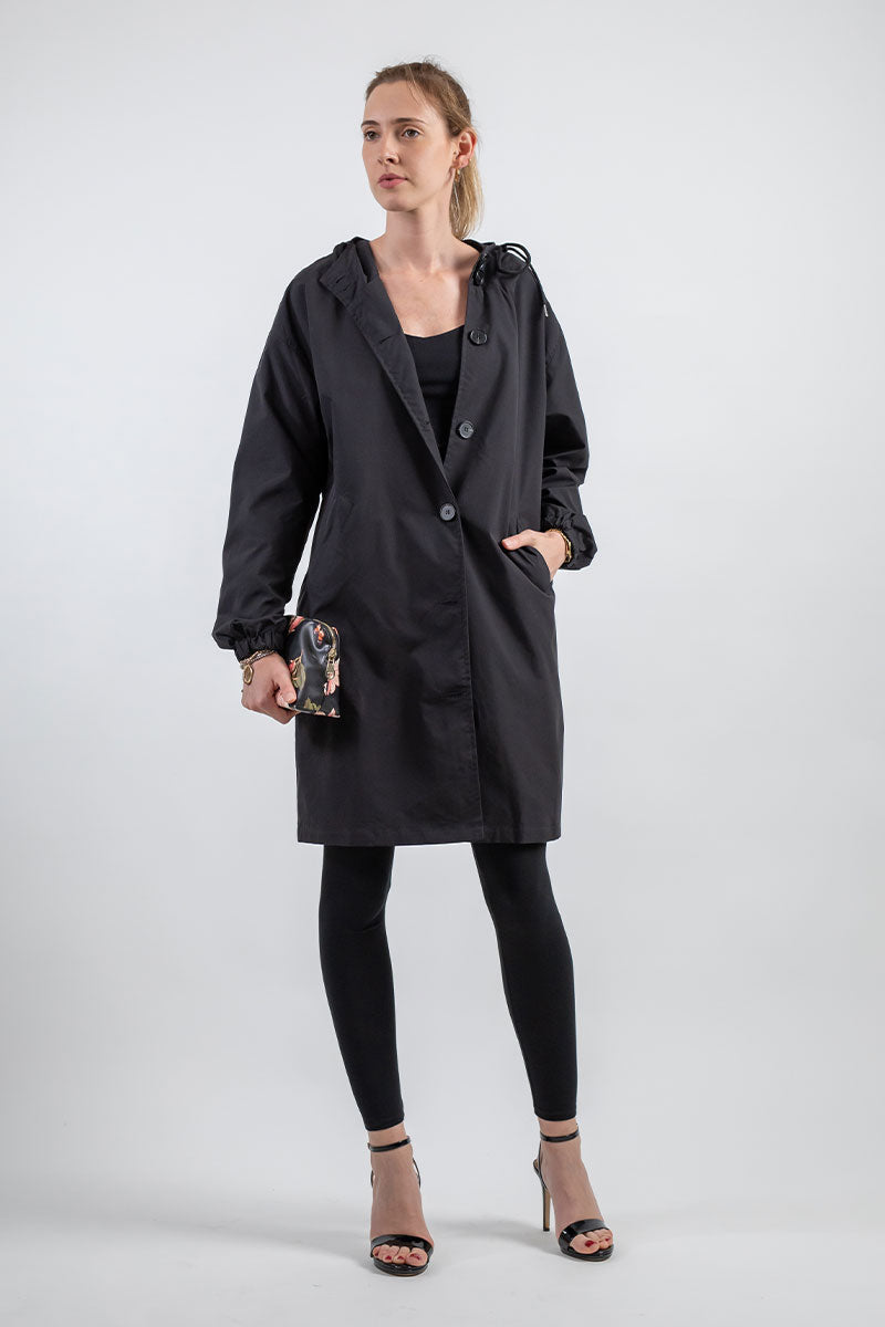 Isla Loose Fit Hooded Coat | Button Front Pockets Coat