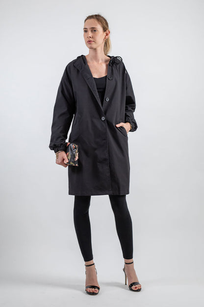 Isla Loose Fit Hooded Coat | Button Front Pockets Coat