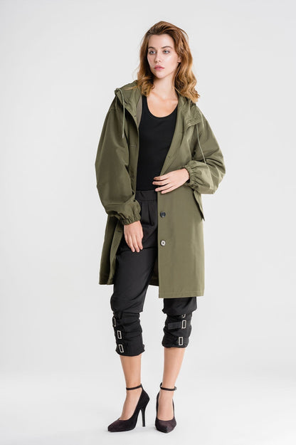 Isla Loose Fit Hooded Coat | Button Front Pockets Coat