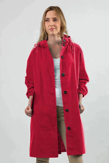 Isla Loose Fit Hooded Coat | Button Front Pockets Coat