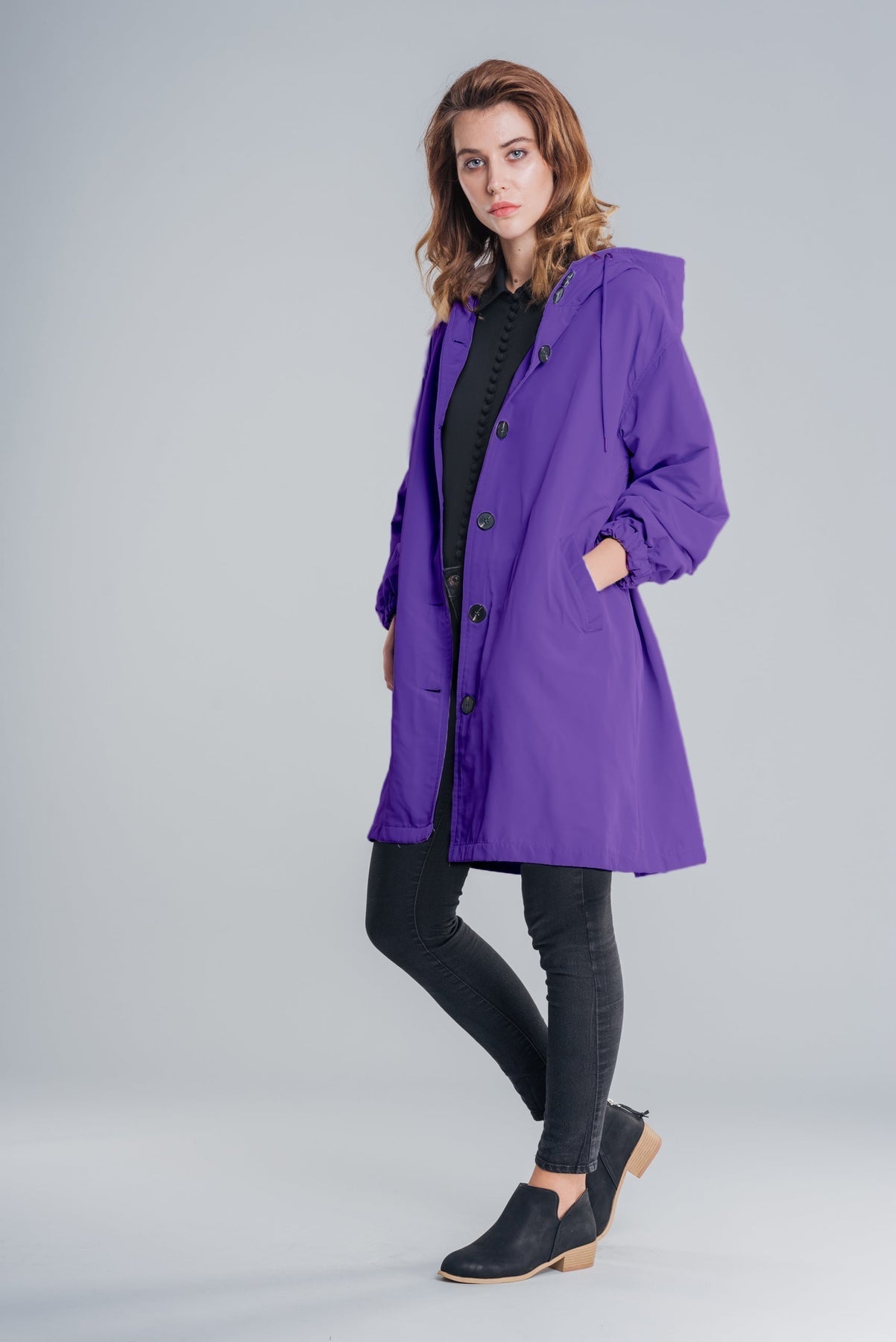 Isla Loose Fit Hooded Coat | Button Front Pockets Coat