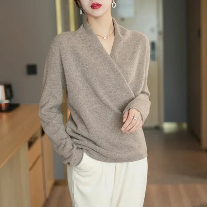 Amelia Relaxed Fit Pullover Sweater | V-Neck Wrap Front Pullover Sweater