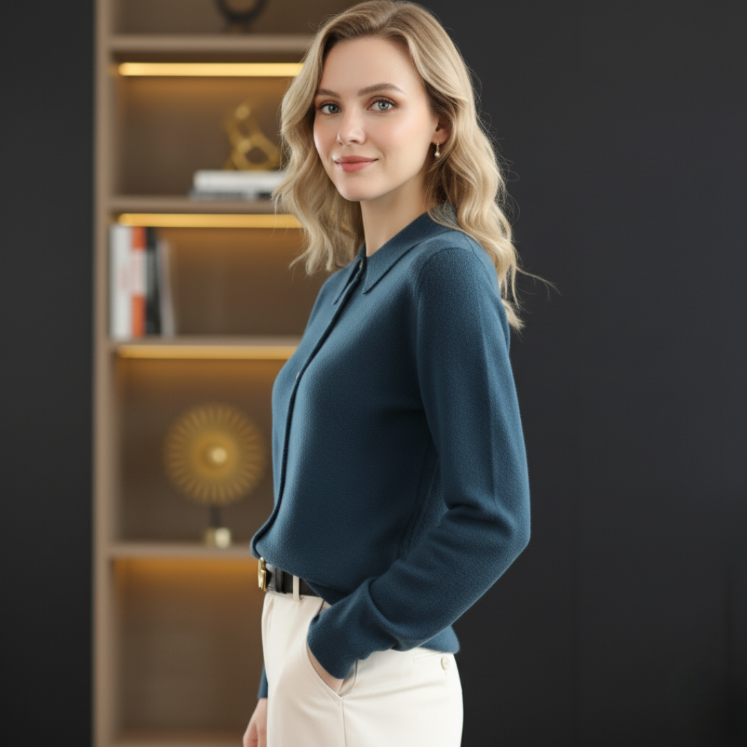 Sienna Regular Fit Knit Shirt | Collared Long Sleeve Knit Shirt