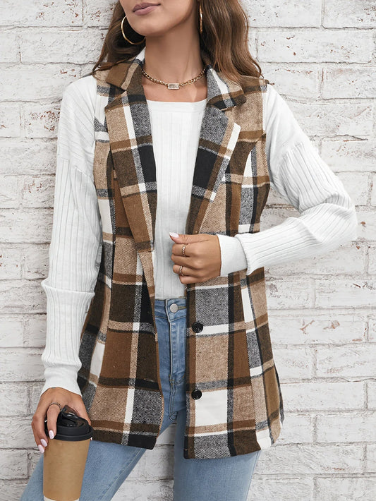 Viola Relaxed Fit Vest | Plaid Button Front Vest