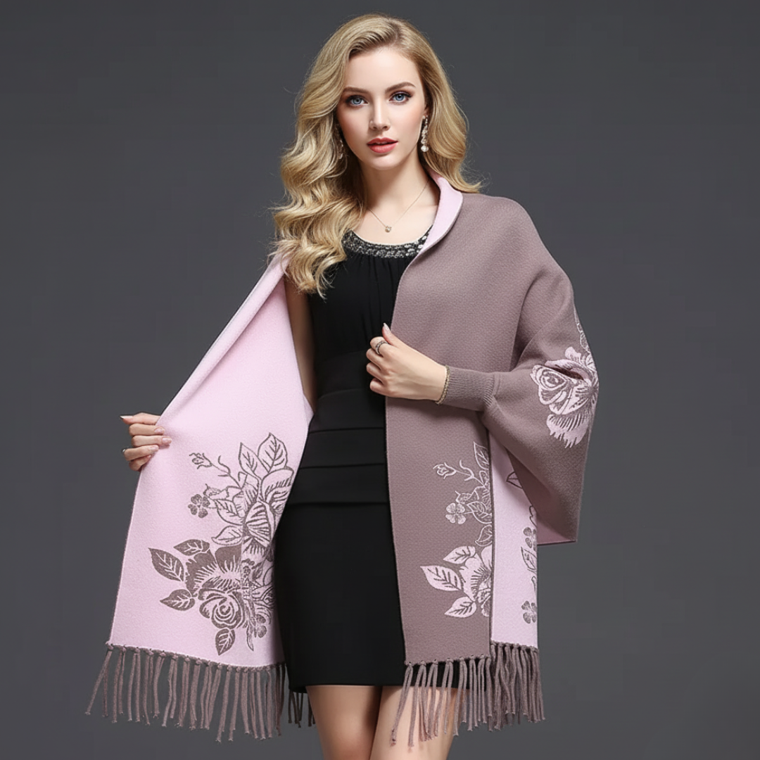 Grace Oversized Shawl | Reversible Embroidered Fringe Shawl