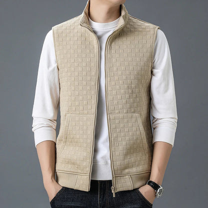 James Regular Fit Vest | Checkered Pattern Stand Collar Vest