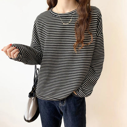 Sienna Relaxed Fit Long Sleeve Top | Striped Crewneck Top