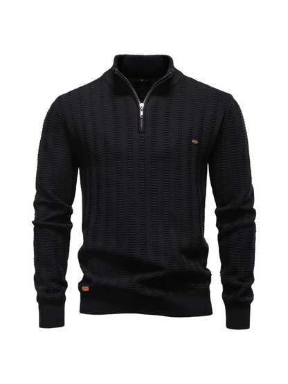 Oscar Regular Fit Quarter-Zip Pullover | Textured Ribbed Cuffs Pullover