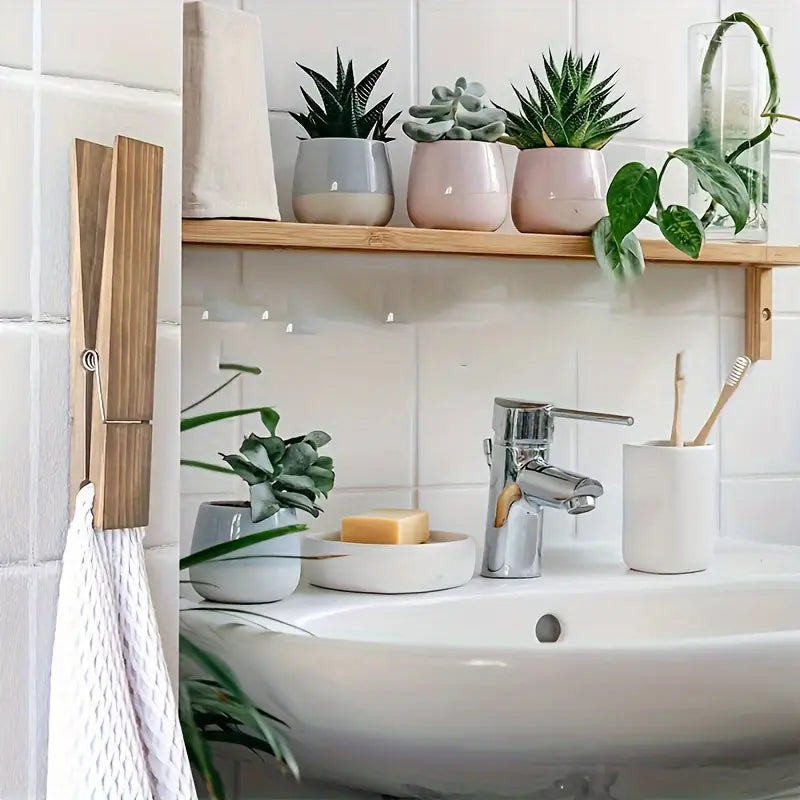 Minimalist Wooden Towel Clamp with Metal Spring