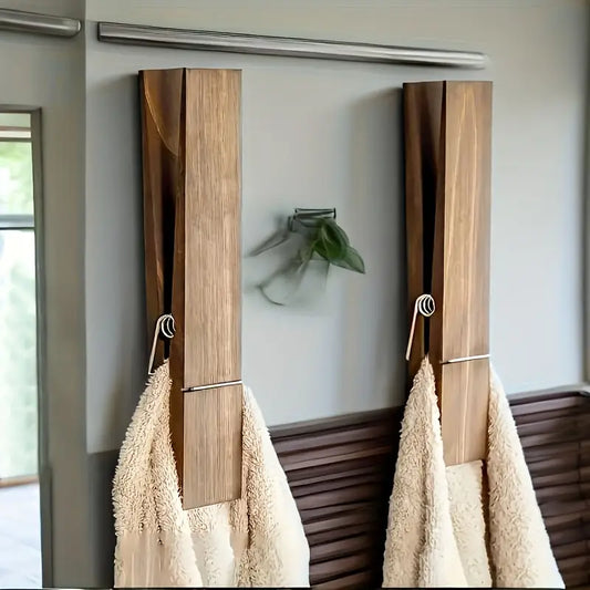 Minimalist Wooden Towel Clamp with Metal Spring