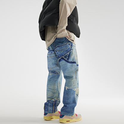 Men's Loose Straight Light Wash Cotton Jeans