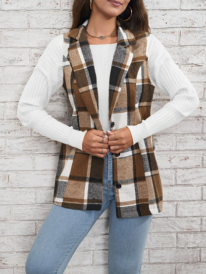 Viola Relaxed Fit Vest | Plaid Button Front Vest