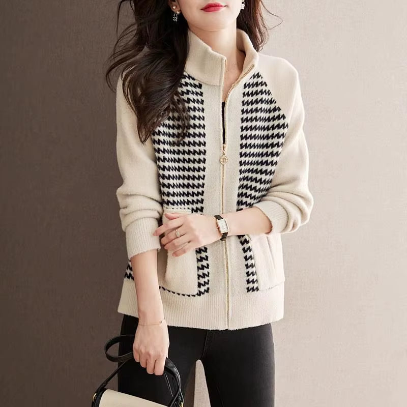 Valentina  Regular Fit Zip Cardigan Jacket | Stand Collar Flap Pockets Jacket