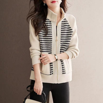 Valentina  Regular Fit Zip Cardigan Jacket | Stand Collar Flap Pockets Jacket