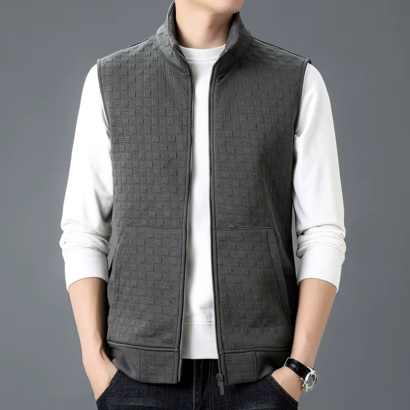 James Regular Fit Vest | Checkered Pattern Stand Collar Vest