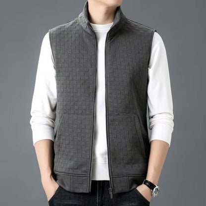 James Regular Fit Vest | Checkered Pattern Stand Collar Vest
