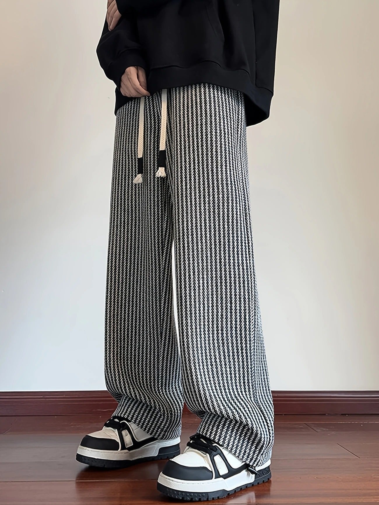 Giulia Relaxed Fit Herringbone Pants | Drawstring Waist Gathered Hem Pants
