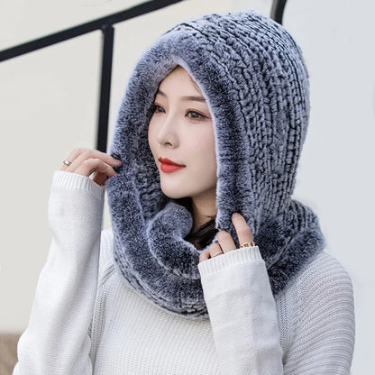 Rosie Ribbed Hooded Cowl Neck Hooded Scarf | Relaxed Fit Neck and Head Coverage Scarf