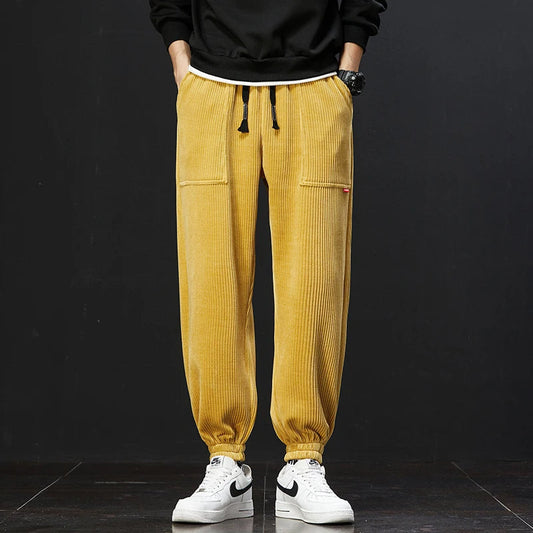 Oliver Ribbed Texture Relaxed Fit Jogger Pants | Drawstring Waist Patch Pockets Jogger Pants