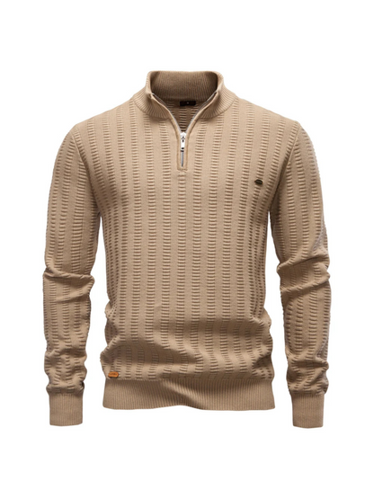 Oscar Regular Fit Quarter-Zip Pullover | Textured Ribbed Cuffs Pullover