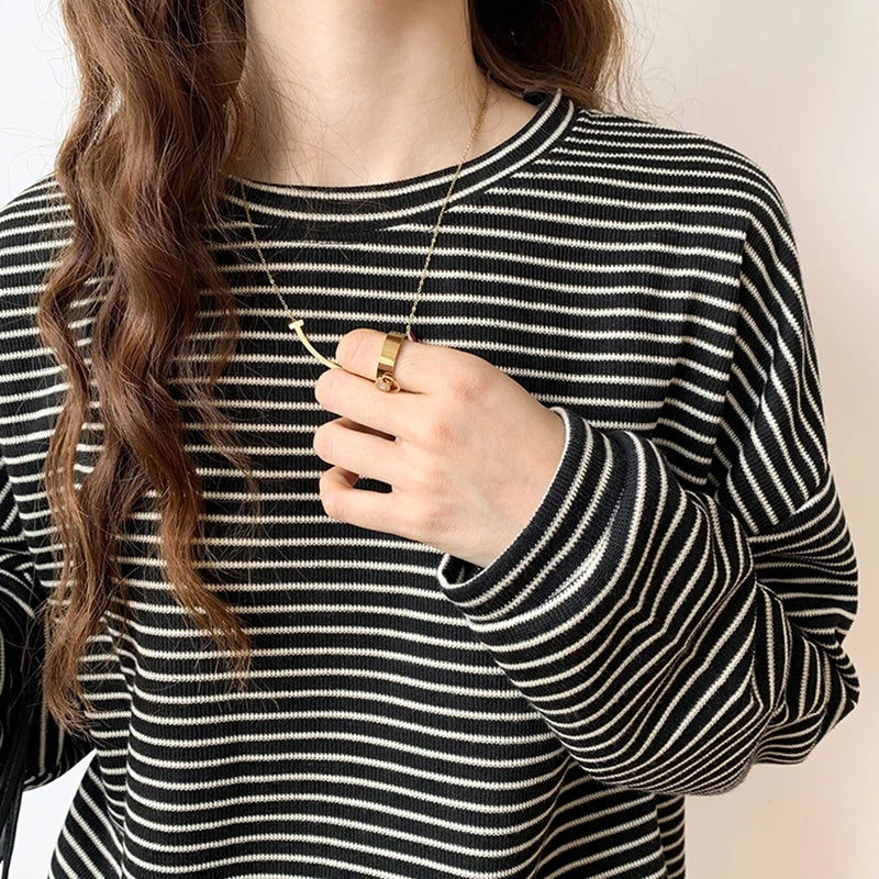 Sienna Relaxed Fit Long Sleeve Top | Striped Crewneck Top
