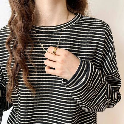 Sienna Relaxed Fit Long Sleeve Top | Striped Crewneck Top