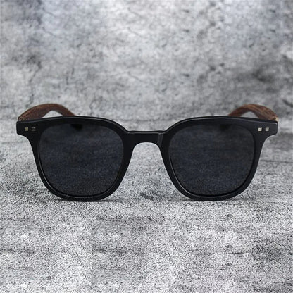 Theodore Matte Finish Wooden Arms Square Frame Sunglasses | Dark Lenses Sunglasses