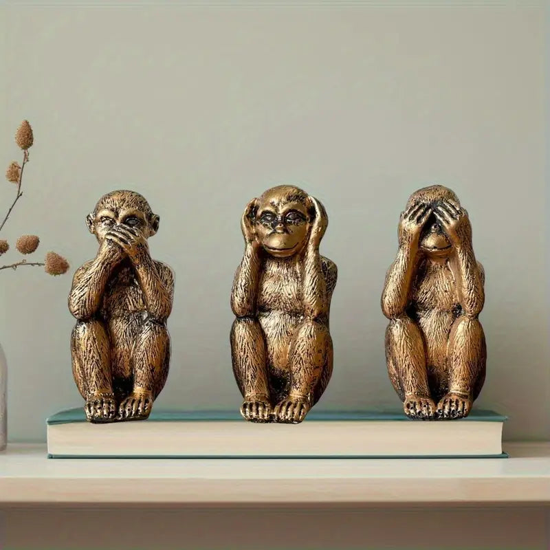 Eclectic Resin Monkey Statue Set with Intricate Detailing
