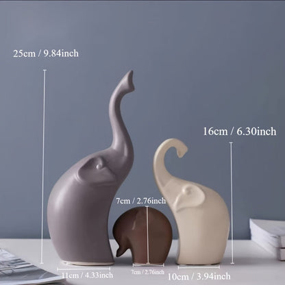 Minimalist Matte Ceramic Elephant Figurine Set