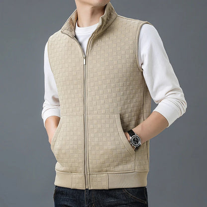 James Regular Fit Vest | Checkered Pattern Stand Collar Vest