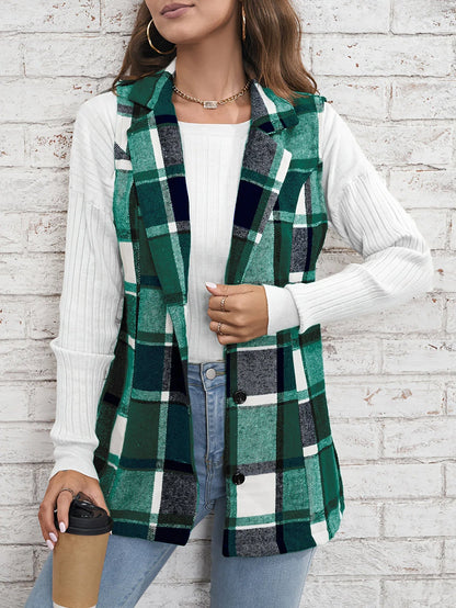 Viola Relaxed Fit Vest | Plaid Button Front Vest