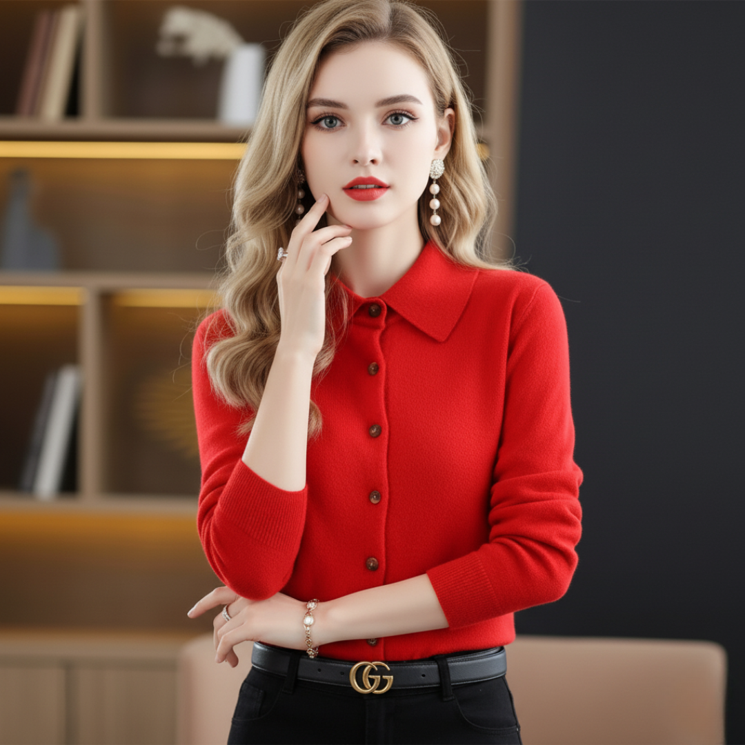 Sienna Regular Fit Knit Shirt | Collared Long Sleeve Knit Shirt