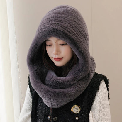 Amelia Ribbed Relaxed Fit Hooded Fur Wrap | Sleeveless Cowl Neck Hooded Fur Wrap