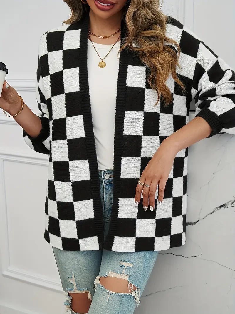 Isla Oversized Cardigan | Check Mid-Thigh Length Cardigan