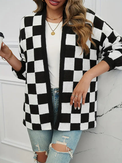 Isla Oversized Cardigan | Check Mid-Thigh Length Cardigan