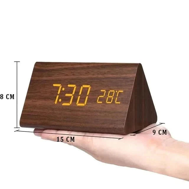 Minimalist Wooden LED Digital Clock with Temperature Display