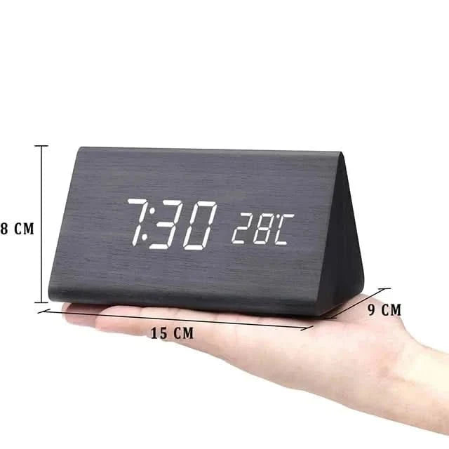 Minimalist Wooden LED Digital Clock with Temperature Display
