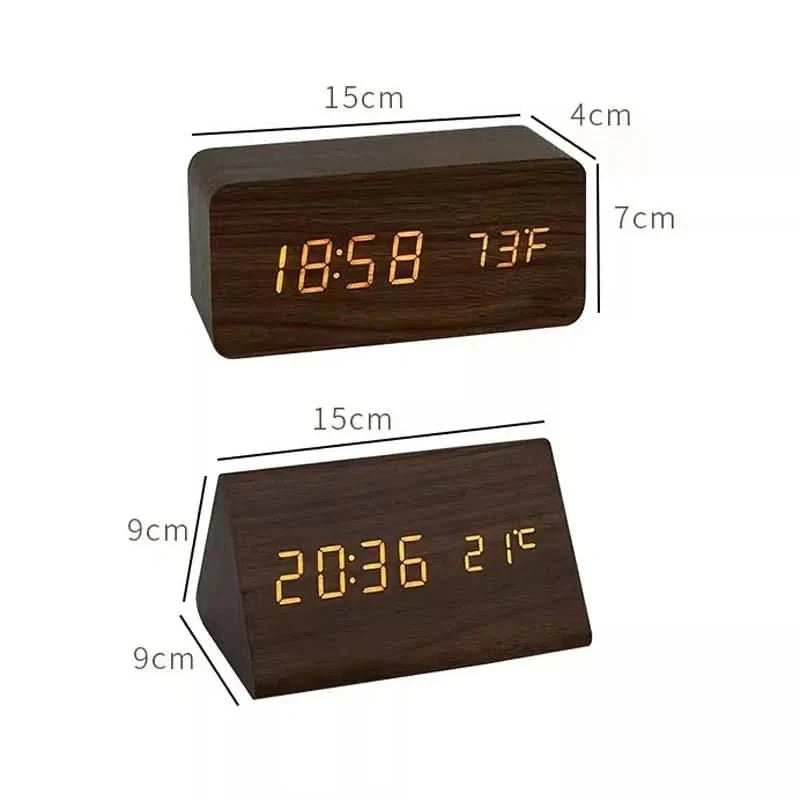 Minimalist Wooden LED Digital Clock with Temperature Display