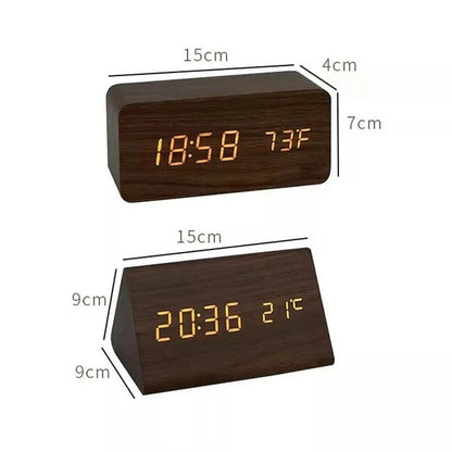 Minimalist Wooden LED Digital Clock with Temperature Display