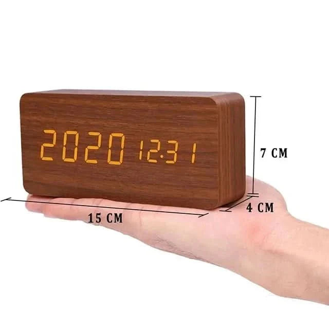 Minimalist Wooden LED Digital Clock with Temperature Display