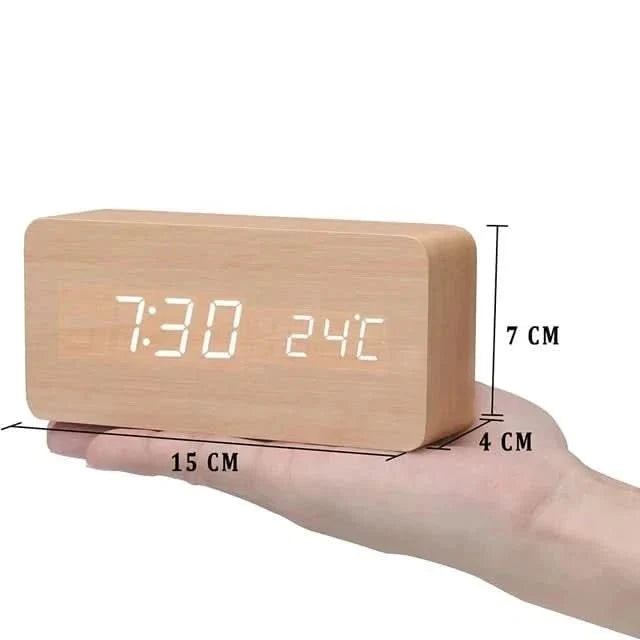 Minimalist Wooden LED Digital Clock with Temperature Display