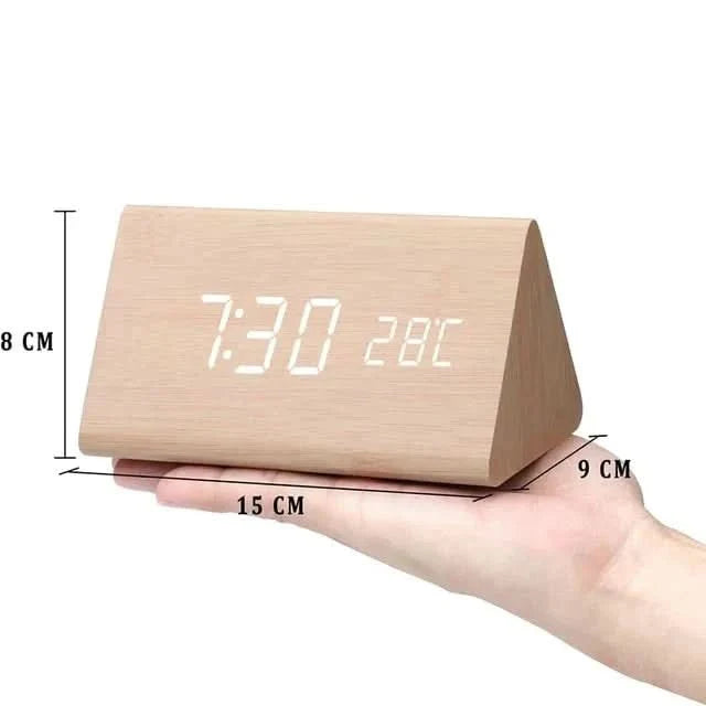 Minimalist Wooden LED Digital Clock with Temperature Display