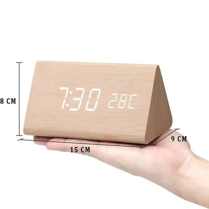 Minimalist Wooden LED Digital Clock with Temperature Display