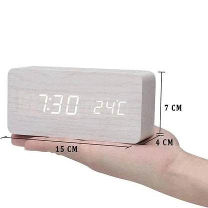 Minimalist Wooden LED Digital Clock with Temperature Display