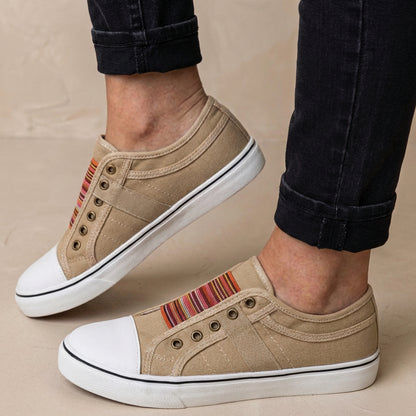 Striped Slip-On Eyelet Sneakers for Women – Casual Stylish Comfort