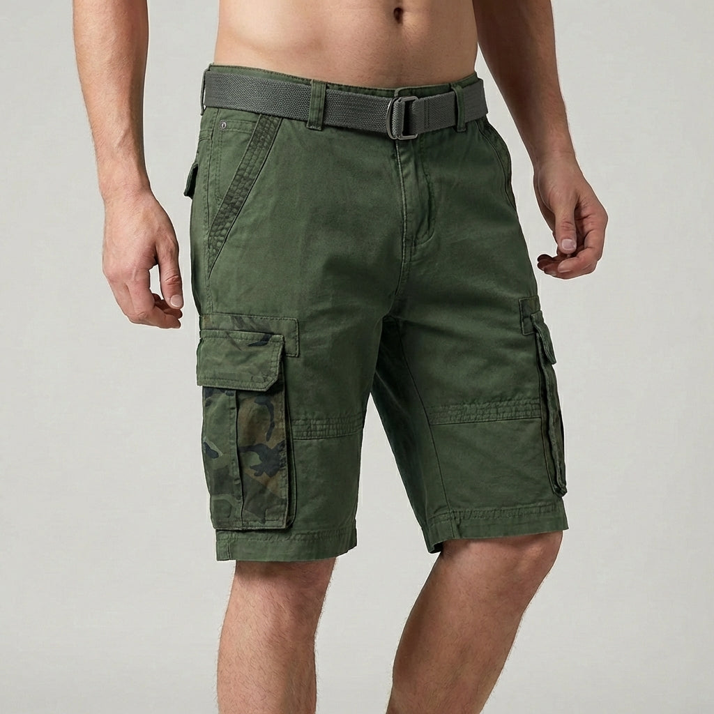 Relaxed Fit Belted Knee-Length Cargo Shorts for Men – Stylish Durable Comfort