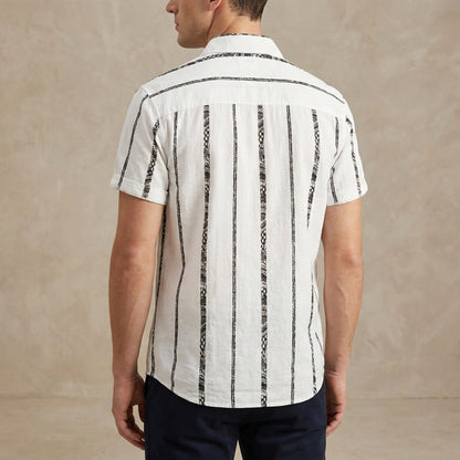 Relaxed Fit Striped Collared Button-Up Shirt for Men – Stylish & Comfortable Design